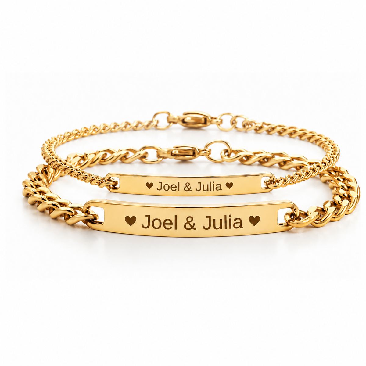Personliga Pararmband med Egen Gravyr - Guld
