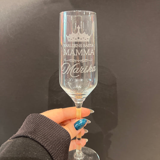 Champagneglas med Gravyrtryck