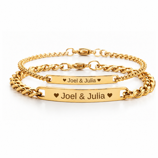 Personliga Pararmband med Egen Gravyr - Guld