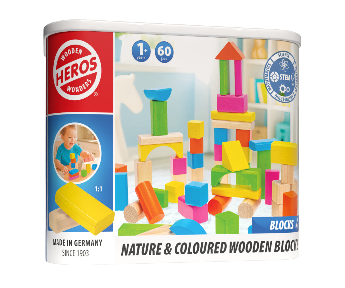 Heros Blocks Nature Coloured Wooden Blocks 60pcs