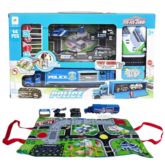 Container Truck Lekset Med Matta - Police 14 Delar
