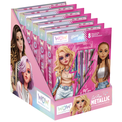 WOW® Generation, Färgläggningsbok med 8 metalliska gelpennor