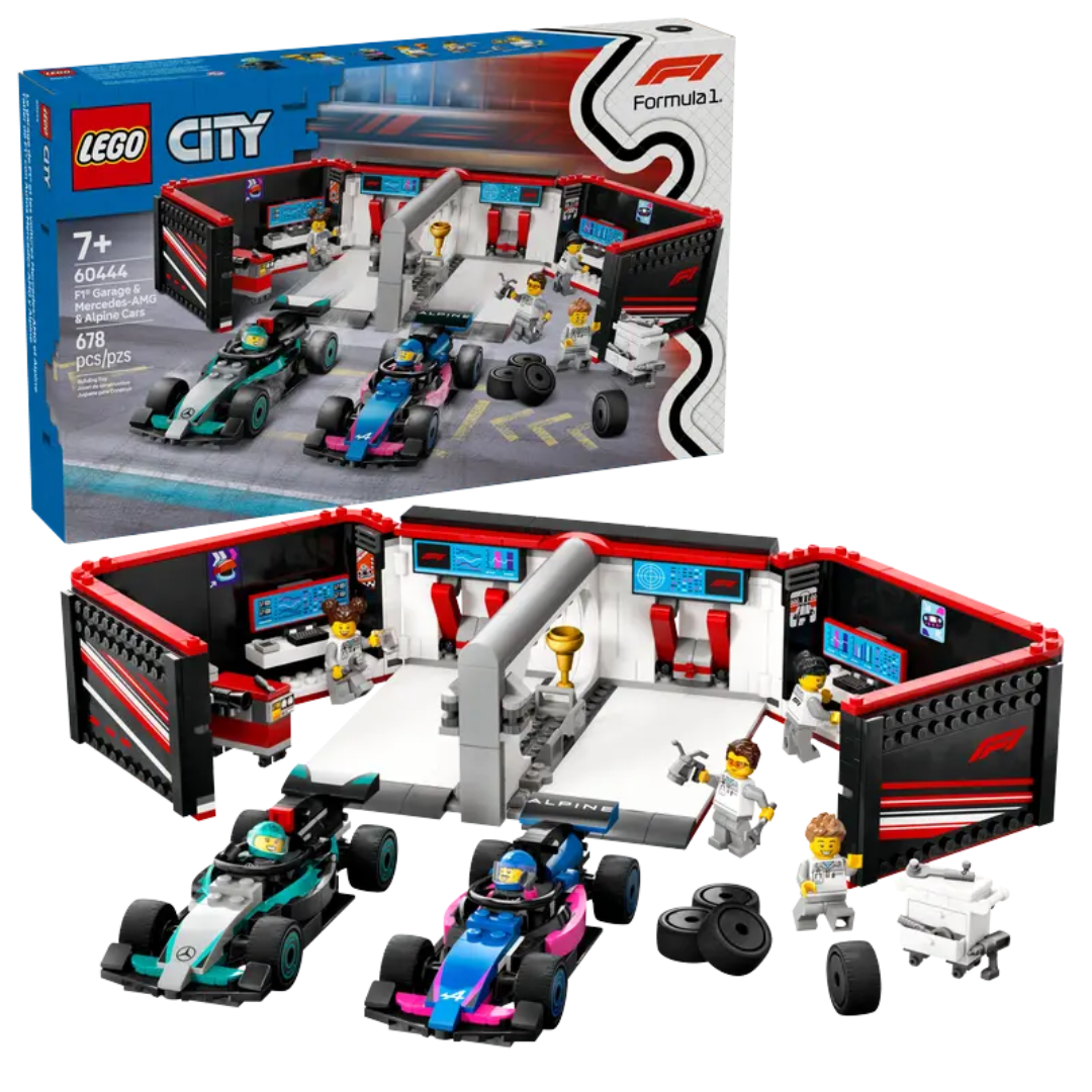 Lego F1 garage & Mercedes-AMG & Alpine Bilar